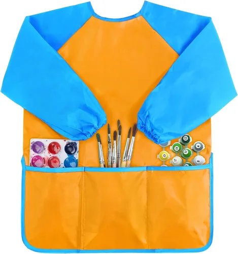 Vista 9 de Kopokita - Delantal impermeable para niños artistas, de manga larga, con 3 bolsillos, para niños pequeños y artistas