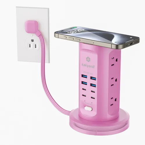 Vista 12 de Torre de Regleta de Alimentación, kakyanill Torre Protectora contra Sobretensiones 9 Tomas de CA 8 USB (4 USB C), Cable de Extensión Retráctil de 6