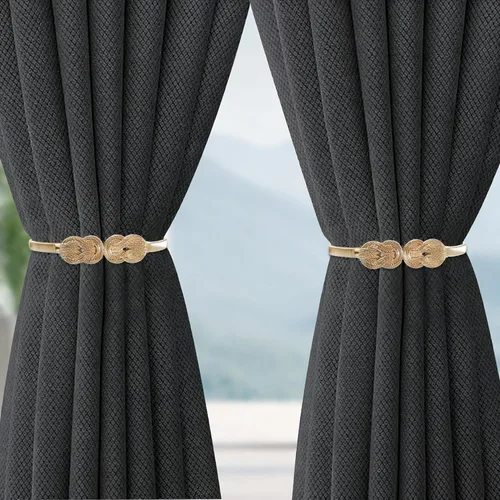 Vista 6 de 2Pcs Gold Curtain Tiebacks Shiny Metal Curtain Holdbacks with Exquisite Knot, Elegant Curtain Buckle for Living Room, Bedroom, Office Window
