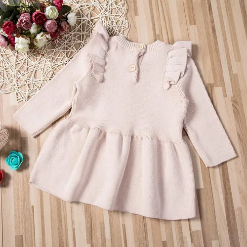 Vista 2 de Vestido tipo suéter de punto de manga larga con volantes para bebés y niñas pequeñas, ropa cálida de invierno