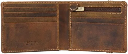 Vista 2 de Visconti Segesta - Cartera delgada con cierre elástico bi plegable (piel auténtica), tarjetero RFID (bronceado), Beige Bronceado, Cartera plegable
