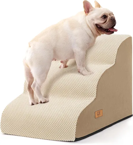 Vista 8 de Dog Steps for Bed and Couch, Pet Stairs for Small Dogs and Cats, Khaki Caqui
