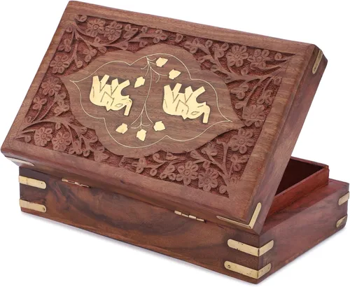 Vista 5 de Ajuny Joyero de madera hecho a mano para mujer, tallado a mano, organizador de viaje de almacenamiento de recuerdos, organizador de viaje