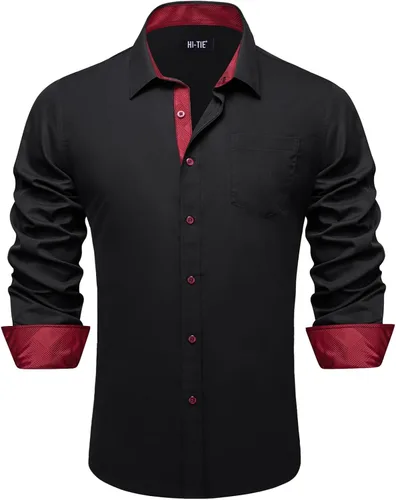 Vista 32 de Hi-Tie Camisa de manga larga jacquard con contraste interior sin arrugas para hombre