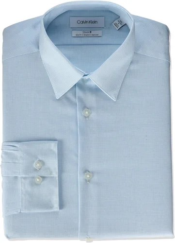 Vista 16 de Calvin Klein Camisa de vestir para hombre, no plancha, elástica, ajustada, a cuadros Acua Multi