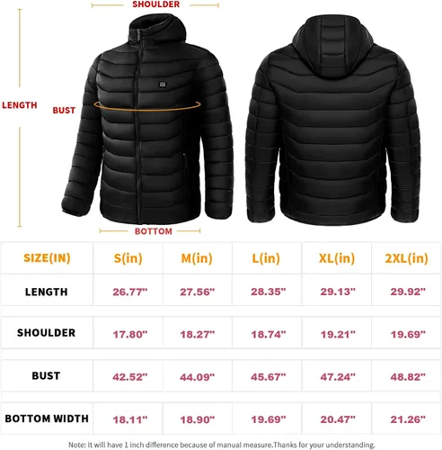 Vista 7 de Snullo Chaqueta acolchada con calefacción eléctrica para hombre, capucha aislada, cortavientos, 4 zonas de calor (batería no incluida)