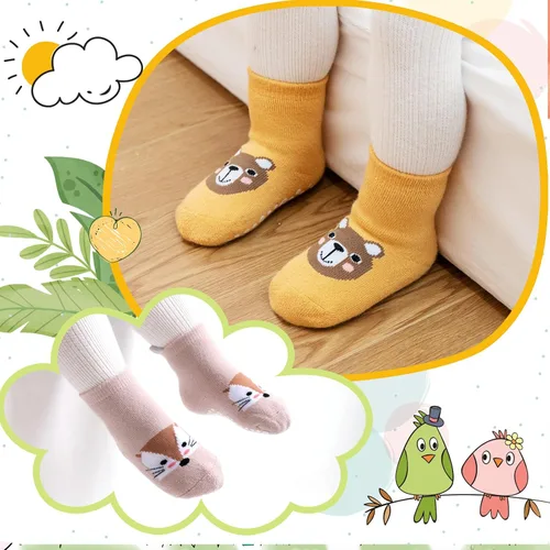 Vista 4 de Fanairy Calcetines unisex de algodón antideslizantes para bebé, niño y niña, con agarres, paquete de 6