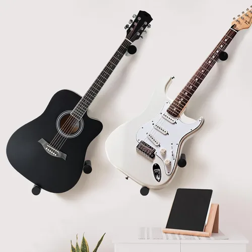 Vista 8 de Perchas de guitarra acústicas horizontales para montaje en pared de madera (negro)
