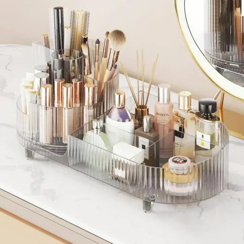 Vista 7 de Organizador de maquillaje giratorio, estuche de exhibición de cosméticos de gran capacidad, fácil de contener todos tus productos de maquillaje, al