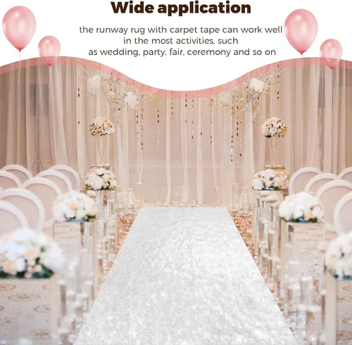 Vista 6 de Irenare Alfombra de pasillo para ceremonia de boda con purpurina de lentejuelas adecuada para decoración de fiestas de boda en interiores y Blanco