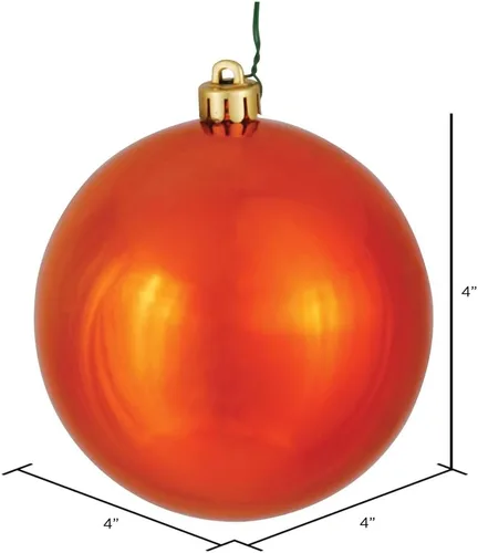 Vista 2 de Vickerman Adorno de bola brillante naranja bruñido de 4 pulgadas, 6 por bolsa