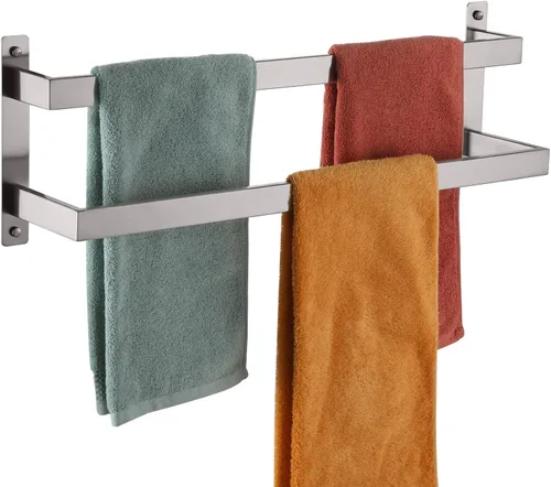 Vista 12 de KOKOSIRI Barras para Toallas de Baño de 2 Niveles Tipo Escalera Dorado Cepillado Rieles para Toallas de 24 Pulgadas Soportes para Toallas Montados