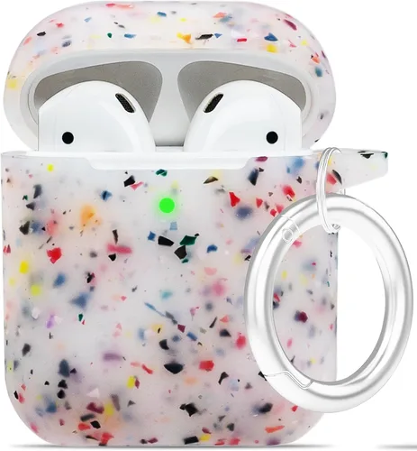 Vista 33 de LitoDream - Funda de silicona suave y flexible con llavero para Apple AirPods 2 y 1, para niñas (vaca; blanco con cactus)
