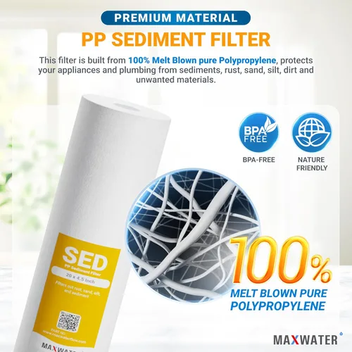 Vista 3 de Max Water Cartucho de filtro de agua de sedimentos de 1 micrón, 20 x 4.5 pulgadas, cartucho de repuesto de filtro de agua para toda la casa