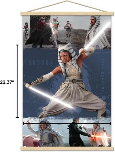Vista 7 de Trends International Star Wars: Ahsoka - Póster de Ahsoka en pared blanca, 22.37 x 34.00 pulgadas, paquete de impresión premium y colgador de madera
