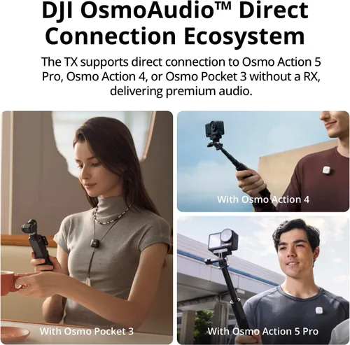 Vista 5 de DJI Mic Mini (2 TX + 1 RX + Estuche de Carga) Micrófono Lavalier Inalámbrico, Ultraligero, Cancelación de Ruido, Hasta 48 Horas de Duración