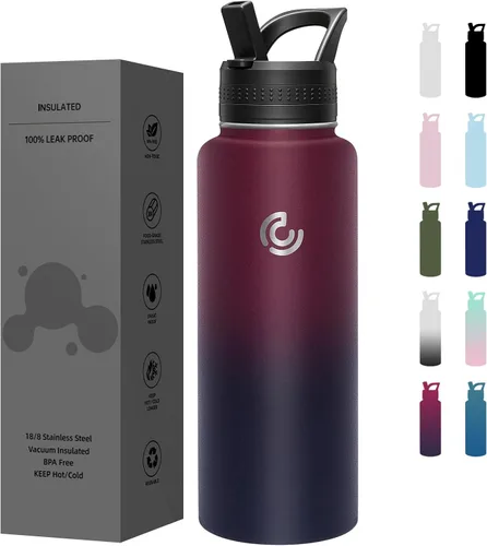 Vista 48 de COKTIK Botella de agua deportiva de 22 onzas, botella de agua de acero inoxidable para aislamiento térmico, botella de viaje reutilizable