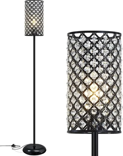 Vista 10 de Lámparas de pie de cristal GyroVu para sala de estar, lámpara de pie negra de 3 luces, lámpara alta de pie con elegante pantalla de cristal K9