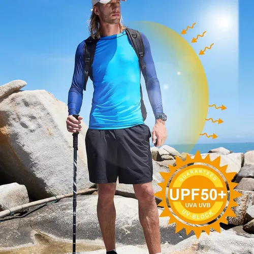 Vista 4 de Camiseta de natación de manga larga y corta para hombre, protección solar UPF 50+