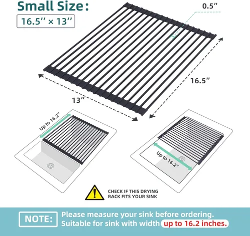 Vista 2 de Ohuhu Escurreplatos Enrollables, 16.5" L x 13" A Escurridor de Platos Sobre el Fregadero Estante de Secado Organizador de Fregadero de Cocina