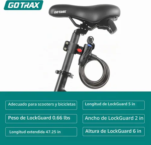 Vista 7 de Gotrax LockGuard - Cerraduras para scooter, cable de bloqueo de bicicleta de 4 pies, cerradura de bicicleta antirrobo resistente con soporte