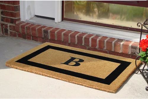 Vista 2 de Tapete de fibra de coco natural, para puerta de entrada, rectangular, resistente, para patio, atrapador de suciedad antideslizante, decoración