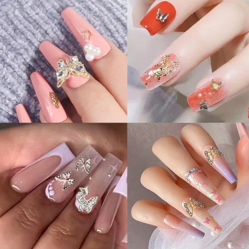 Vista 4 de 124 dijes de mariposa para uñas, oro y plata, dijes de mariposa 3D para diseño de uñas
