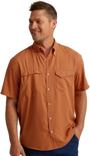Vista 37 de HUK Men's Tide Point Kc Scott Original Artwork Short Sleeve Shirt, Fishing Button Down Negro