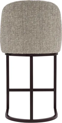 Vista 143 de Leick Home 214536 Barrelback Silla de comedor con base de metal, juego de 2, para comedor, asiento moderno de lino negro y base de metal dorado
