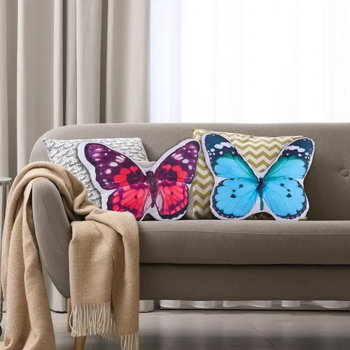 Vista 5 de Juexica 2 almohadas de mariposa 3D decorativas de mariposa de 15 x 13 pulgadas, regalos de felpa para mujeres, decoraciones para chimenea, mantel