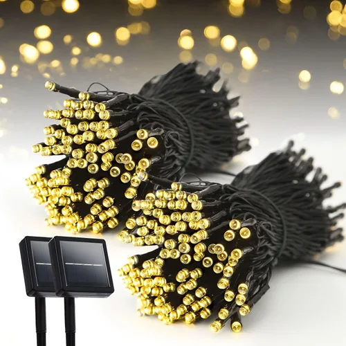 Vista 13 de Guirnalda de luces solares impermeables para exteriores, 200 luces LED extralargas de 82 pies, luces solares de Navidad, luces solares impermeables