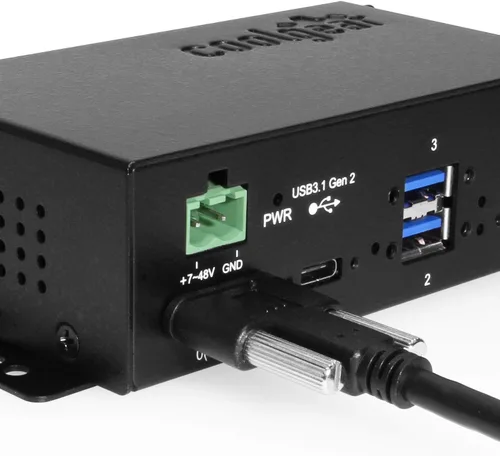 Vista 6 de Coolgear Hub USB industrial 3.2 Gen 2 tipo C de 4 puertos con puertos de bloqueo de tornillo y LED de estado