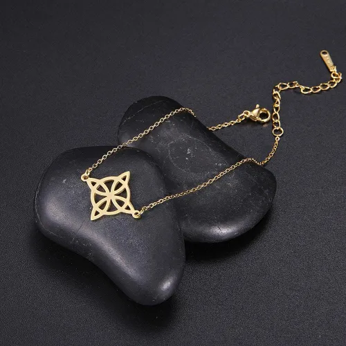 Vista 5 de Oyalma - Pulsera geométrica de moda con nudo de bruja celta para mujer, cadena de brujería, joyería de amor, 19241, color dorado