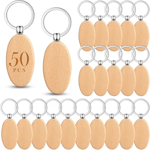 Vista 9 de Yinkin 100 Piezas Llaveros de Madera en Blanco a Granel Grabado Láser Cadena de Llaves Anillo de Llave de Madera Sin Terminar Etiqueta