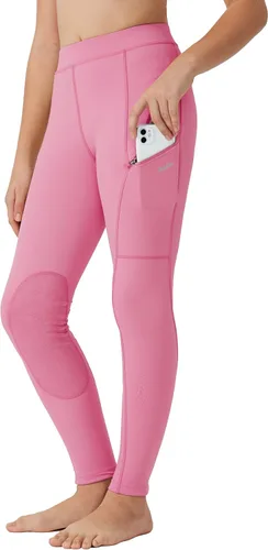 Vista 5 de Willit Pantalones de equitación para niñas, pantalones ecuestres para niños, parches de rodilla, mallas escolares con bolsillos con cremallera