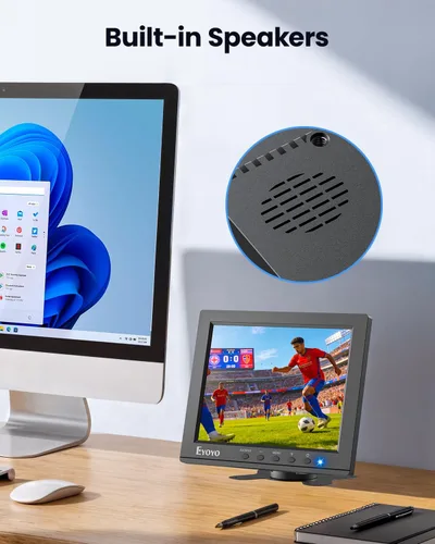 Vista 7 de Eyoyo Monitor de cámara de seguridad de 8 pulgadas, 1024 × 768 4:3 mini pantalla LCD CCTV Monitores pantalla con HDMI VGA BNC AV USB, monitor