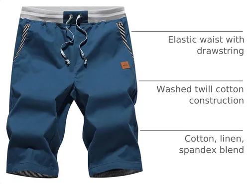 Vista 37 de JustSun Pantalones cortos para hombre, estilo casual, de algodón, con cintura elástica y bolsillos Negro