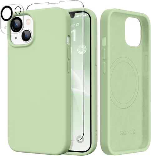 Vista 170 de GONEZ Funda magnética para iPhone 14, compatible con Magsafe, con protector de pantalla + protector de cámara, forro de microfibra antiarañazos