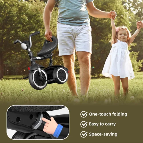 Vista 5 de XJD Triciclo para niños pequeños, bicicleta plegable con pedales, triciclo para niños de 2 a 5 años, asiento cómodo ajustable, regalos de Navidad