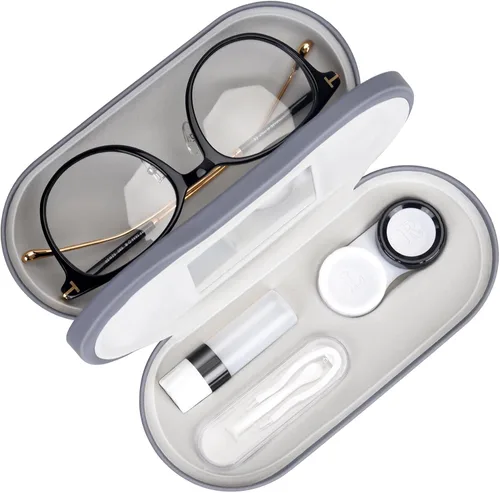 Vista 15 de Muf - Estuche portátil 2 en 1 para lentes y lentes de contacto, diseño de doble uso, a prueba de fugas, pinzas y botella con solución incluidas