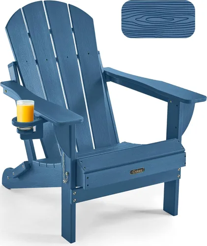 Vista 45 de Ciokea Silla Adirondack plegable con textura de madera, silla Adirondack para patio, resistente a la intemperie, silla de plástico para hoguera