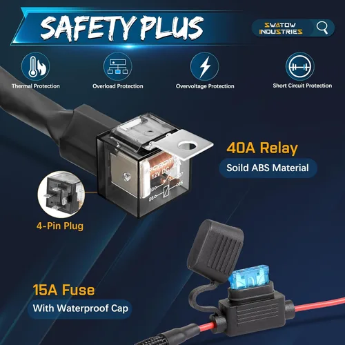 Vista 4 de 1 arnés de cableado de plomo para barra de luz LED, kits de arnés de cableado de 12 V 40 A Realy 15A fusible para luces antiniebla, luces de trabajo
