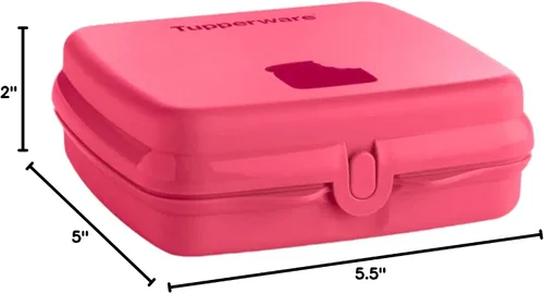 Vista 3 de Tupperware Sandwich Keeper Caja cuadrada con bisagras y cierre rosa