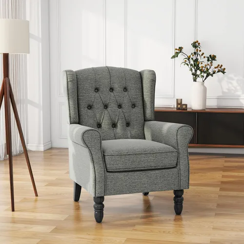 Vista 33 de High Back Accent Chair, Fabric Upholstered Armchair Wingback Chair for Living Room, Comfy Bedroom Reading Seat with Solid Wood Legs, Beige