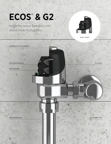 Vista 2 de Sloan G2 Optima Plus 8186 - Flushometro de orina con sensor expuesto, válvula de descarga de 0.5 GPF, sensor infrarrojo con botón de anulación