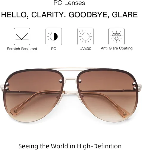 Vista 5 de VIVIENFANG Premium Rimless Oversized Aviator Sunglasses for Women, Polarized PC Lens UV Protection Womens Shade VF2203