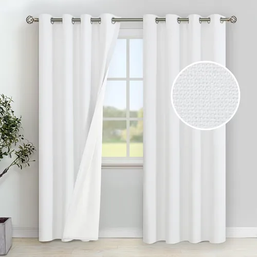 Vista 64 de YoungsTex - Cortinas 100% opacas para dormitorio, con aislamiento térmico y ojales, cortinas oscuras negras con capa pesada para ventana de sala
