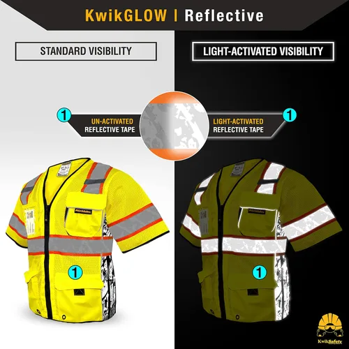 Vista 3 de KwikSafety - Charlotte, NC - Chaleco de seguridad de edición limitada EXECUTIVE HIGHWAYBOSS [8 bolsillos] Equipo de construcción de malla Amarillo