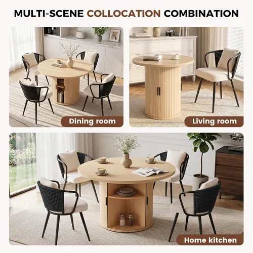 Vista 83 de Miereirl Moderno juego de comedor de 5 piezas para mesa redonda de madera de 4,31.5 pulgadas con estante de almacenamiento semiabierto y puerta