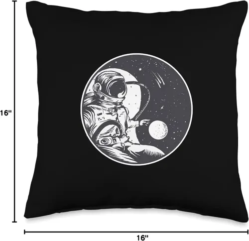Vista 4 de Astronaut Moon Yin Yang Almohada espacial, 16 x 16, multicolor